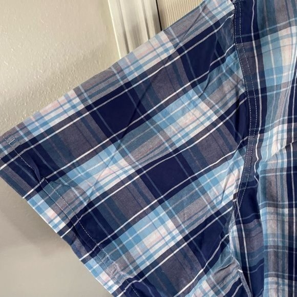 IZOD Saltwater 5X Relaxed Classic Blue Plaid Short Sleeve Button Up Shirt - Picture 14 of 15